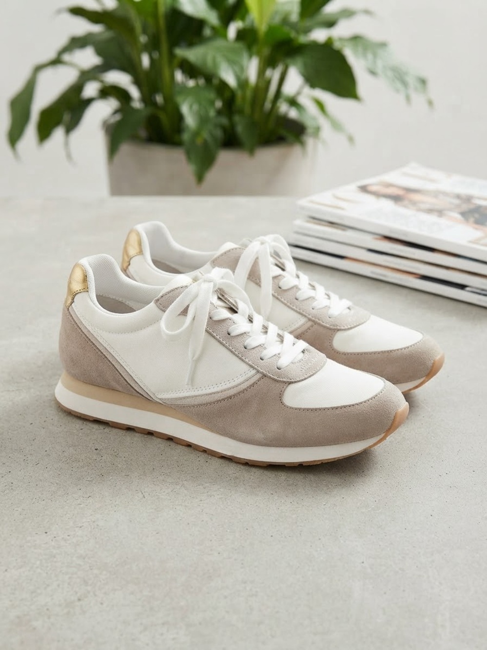 J.Crew City Sneakers Taupe White Gold Low Top Trainers Subtle Luxury